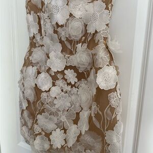 Bronx and Banco Floral Lace Mini Dress in White and Tan